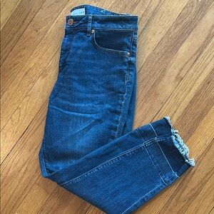 LOFT Blue Ankle Cropped Jeans with Subtle Whiskering